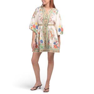 DALIA MACPHEE Multi Long Sleeve Floral Mini Dress With Belt